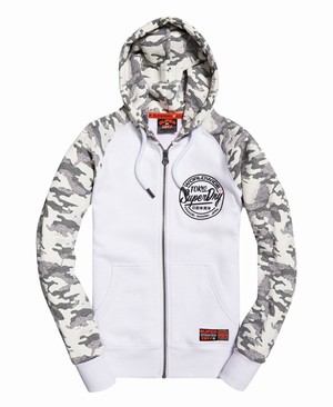 Superdry Ticket Type Monochrome Cipzár Férfi Kapucnis Pulóver Fehér | NTQZJ4210